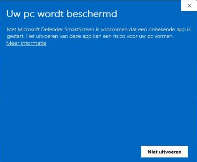 SmartScreen-melding “Uw pc wordt beschermd” met de link Meer informatie